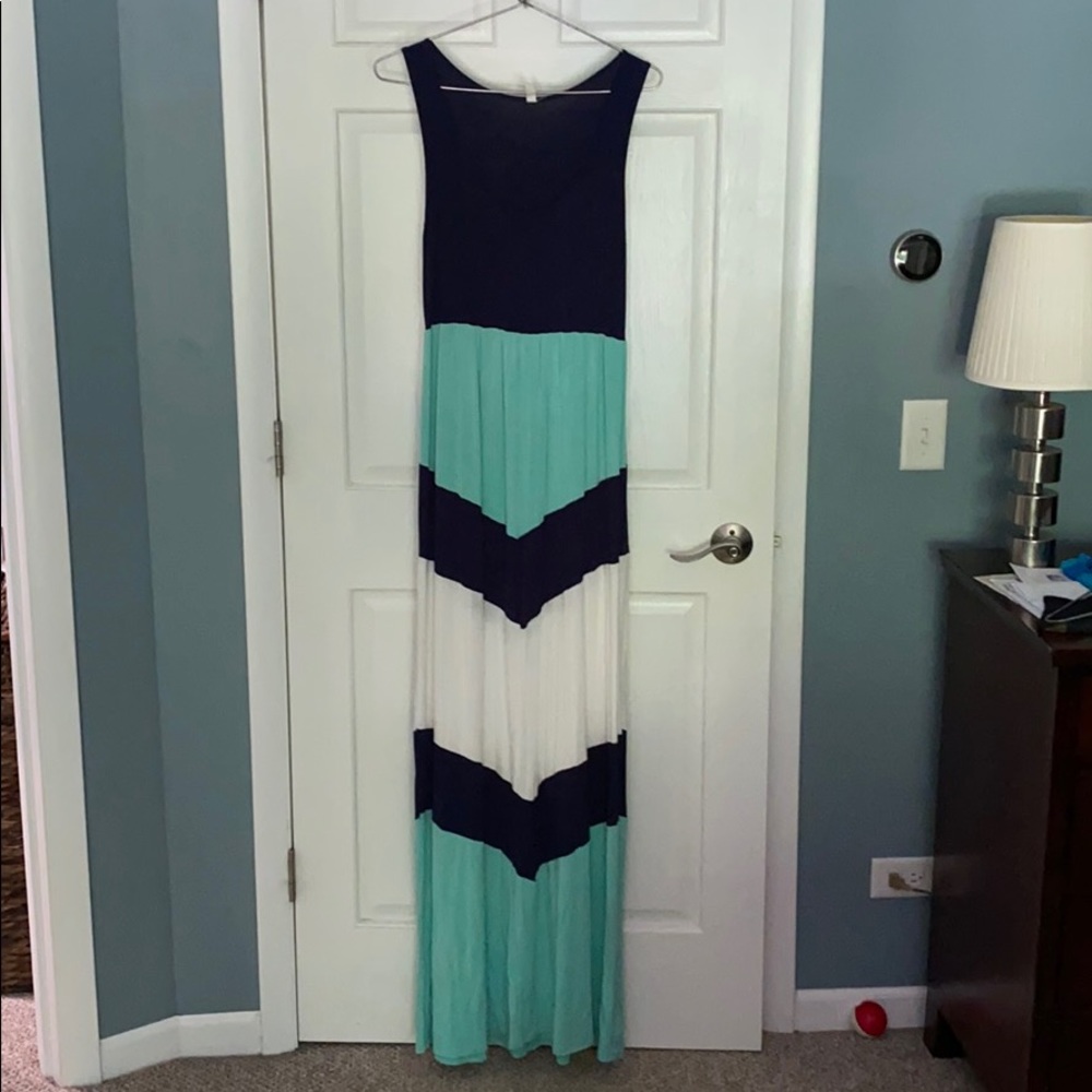 PinkBlush Blue/White/Teal Maternity Maxi Dress